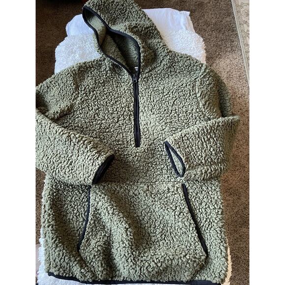 True Craft Kids Sz. L Olive Green Hooded Plush 1/4 Zip. Soft, Warm - Picture 1 of 12